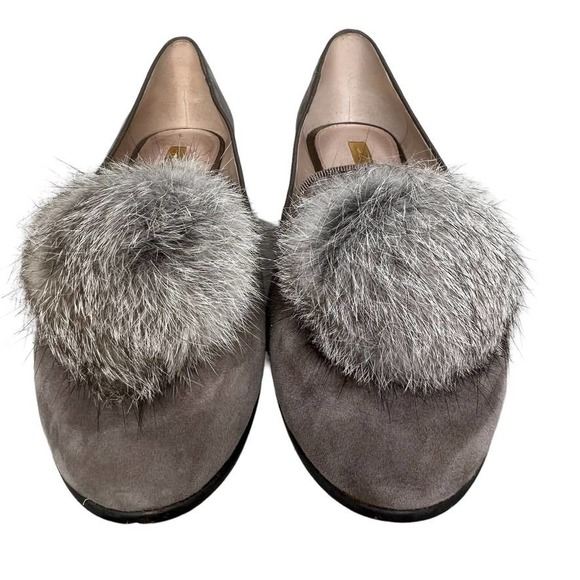 Louise et Cie "Lo Andres" Gray Suede Loafers w/Rabbit Fur Pom-Pom 8.5M - Picture 4 of 9